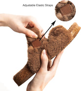 FITORY Womens Open Toe Slipper with Cozy Lining,Faux Rabbit Fur Cork Slide Sandals Size 6-11